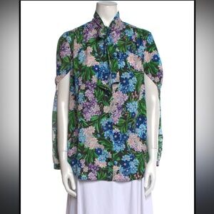 Balenciaga Floral Print Blouse - Blue and Green